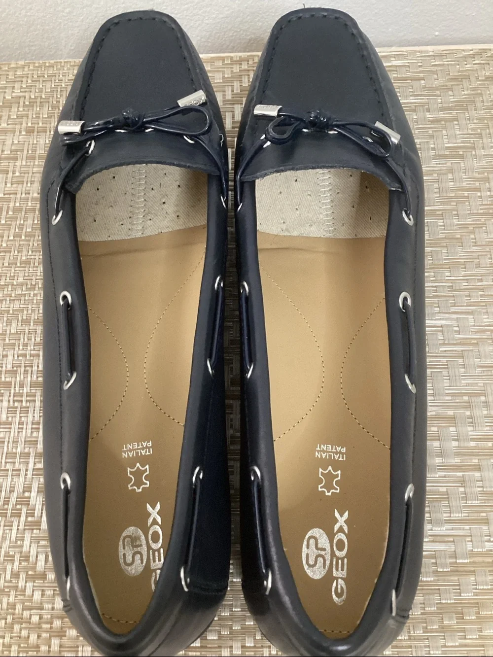 Geox Navy Leather Moccasin Loafers with Bow Detail - Picture 3 of 7